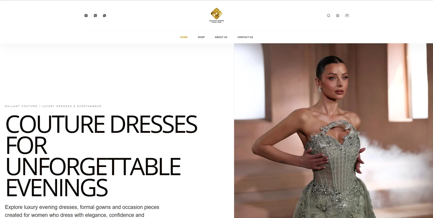 Gallant Couture website homepage