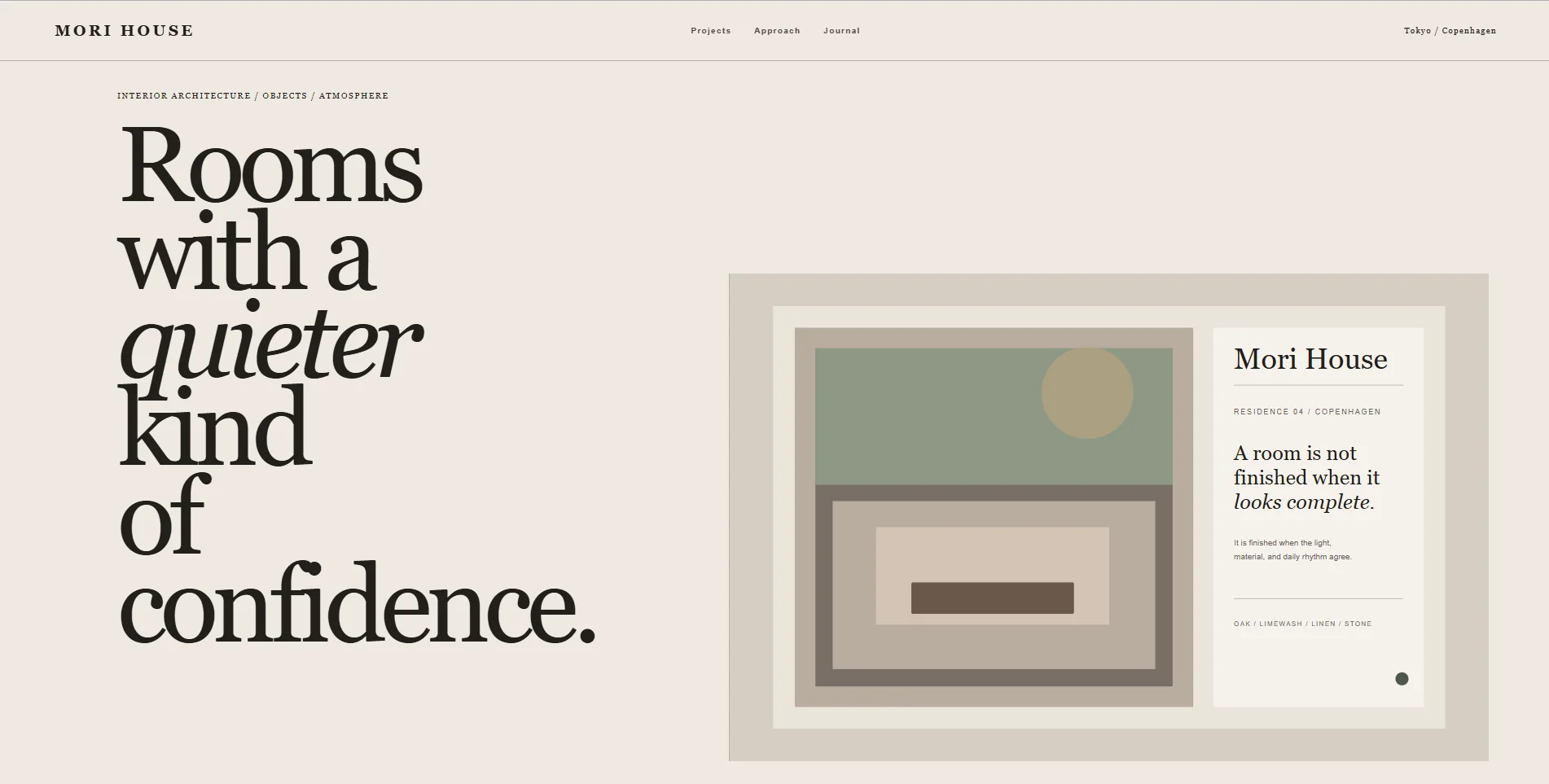 Homepage design for Mori House