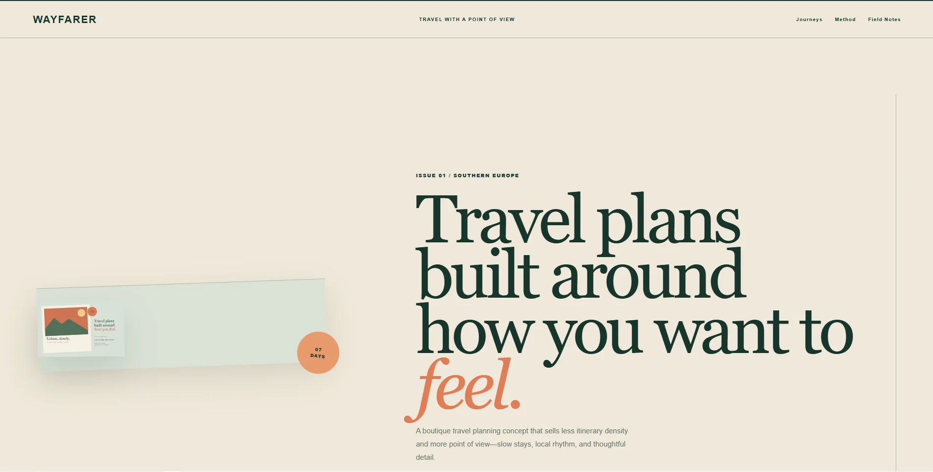 Homepage design for Wayfarer
